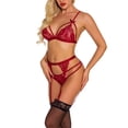 thumbnail image 3 of Ropa interior de encaje sexy para mujer Ropa de dormir Liguero Ropa de dormir Lencería, Rojo vino, L Yuarrent XX000105-09, 3 of 7