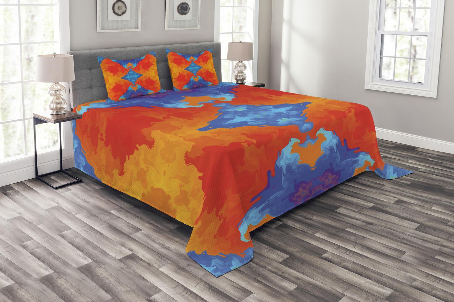 Trippy Bedspread Set Kaleidoscopic Motif Vibrant Blue And Orange Psychedelic Image Symmetrical Pattern Decorative Quilted Coverlet Set With Pillow Shams Included Multicolor By Ambesonne Walmart Com Walmart Com