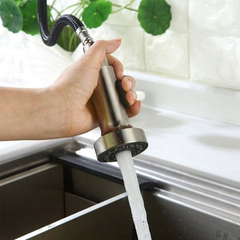 Pull-Down Kitchen Faucet Spray Head Replacement - 1/2" Thread, 3-Setting Stream/Spray/Pause, Stainless Steel & ABS