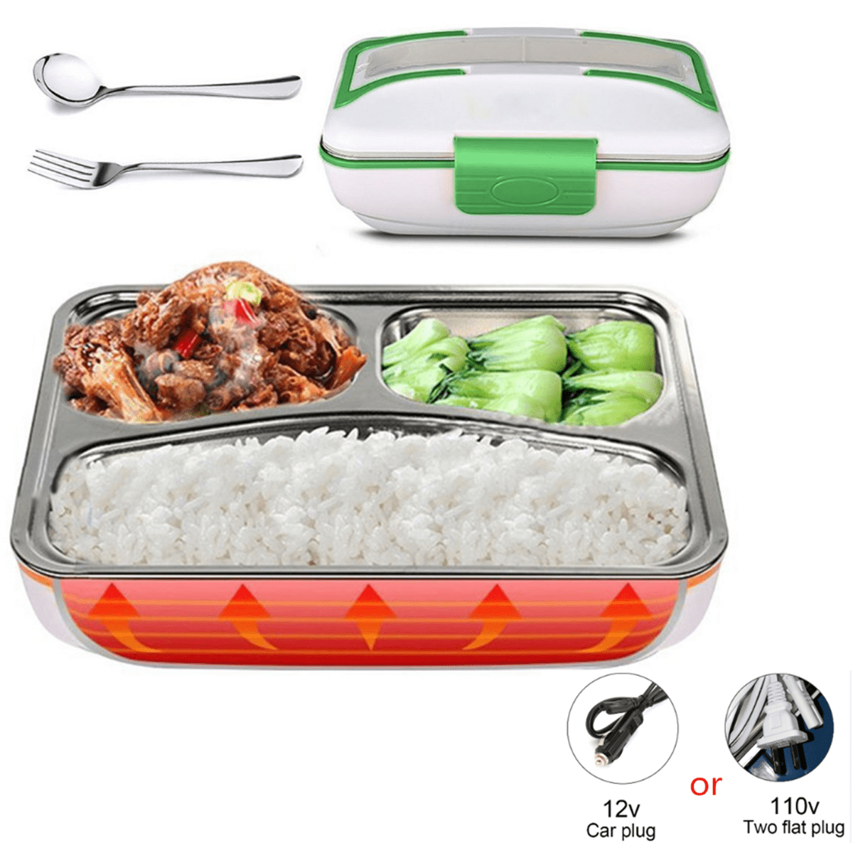 Portable Electric Heating Lunch Box Bento Heater Food Container Stainless Steel