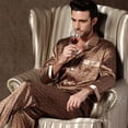 thumbnail image 2 of Conjunto de pijama de satén para hombre, ropa de dormir con estampado de 2 piezas, para estar en casa, novedad de verano, 2 of 4