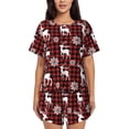 thumbnail image 1 of Fotbe Plaid Reindeer Snowflakes Conjunto de Pijama Estampado para Mujer, 2 Piezas, Ropa de Dormir con Camiseta de Manga Corta y Shorts Suaves-Medium, 1 of 6