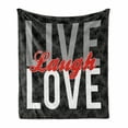 thumbnail image 1 of Live Laugh Love Soft Flannel Fleece Blanket, Different Typed Words of Wisdom Victorian Antique Damask Motifs Tile Print, Cozy Plush for Indoor and Outdoor Use, 50" x 60", Multicolor, by Ambesonne, 1 of 6