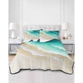 thumbnail image 2 of Quilts Queen Size Bedding Set, Turquoise Ombre Oceans Reversible Summer Quilt 3 Pieces, Watercolor Summer Coastal Beach Waves Lightweight Bedspreads Coverlets with 2 Pillow Shams for All Seasons, 2 of 5