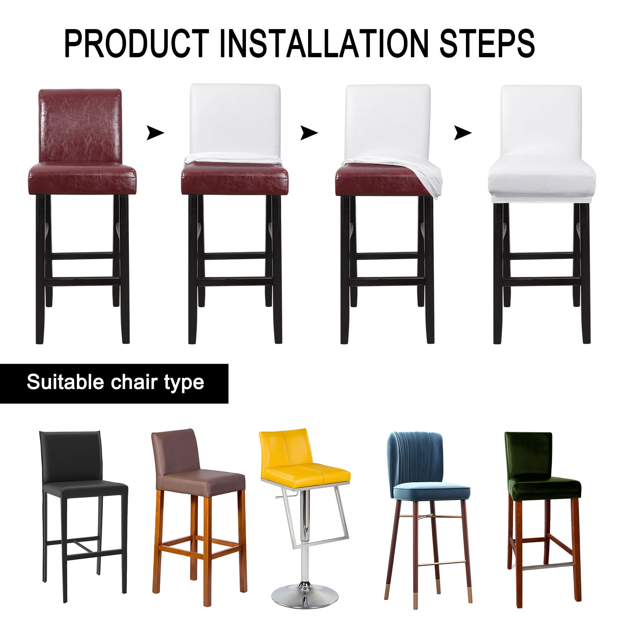 Unique Bargains Waterproof Bar Stool Covers for Short Back Chair Slipcovers White 2 Pcs