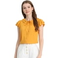 thumbnail image 1 of INSPIRE CHIC Blusa De Trabajo De Algodón De Cuello De Corbata De Volante Delantero Con Botón De Manga Flutter Para Mujer Amarillo S, 1 of 6