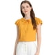 thumbnail image 1 of Blusa de Trabajo de Algodón de Cuello de Corbata de Volante Delantero con Botón de Manga Flutter para Mujer Amarillo XL Allegra K, 1 of 6