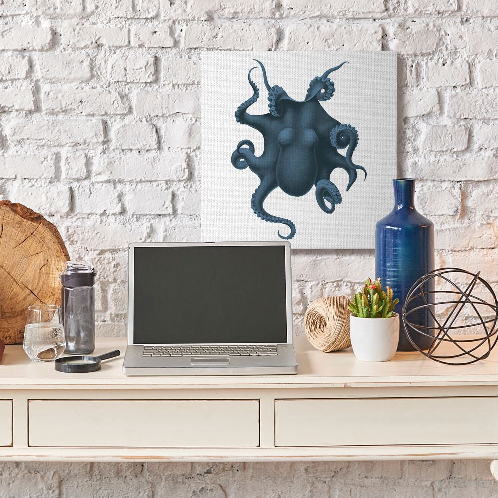 Stupell Industries Minimal Blue Octopus Marine Life Sea Creature Canvas Wall Art Design by Seven Trees Design