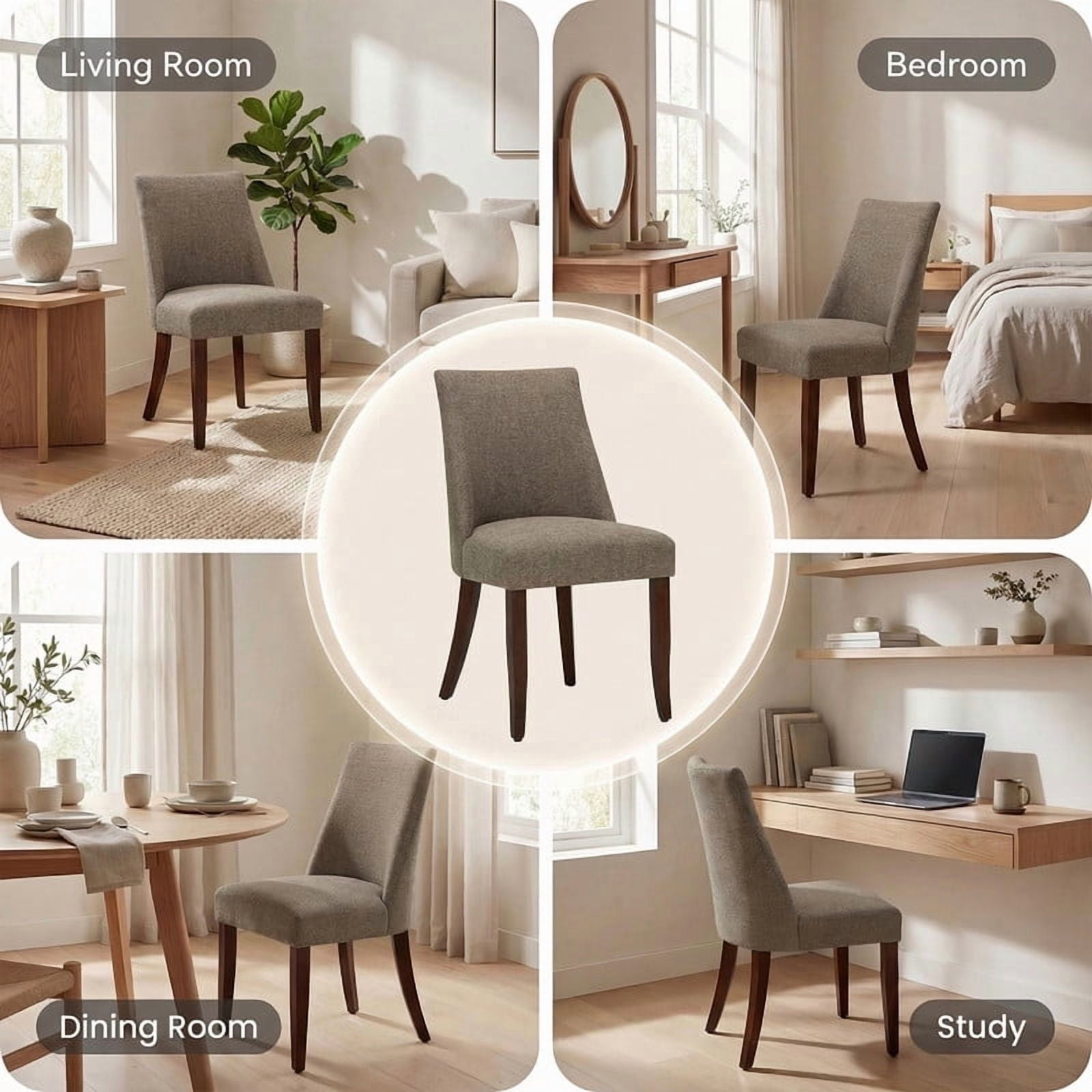 COLAMY Upholstered Dining Chairs Set of 2, Mid Century Modern Fabric Kitchen Chairs with 19.88" Seat Height and Wood Legs, Comfy Side Chairs, Brown