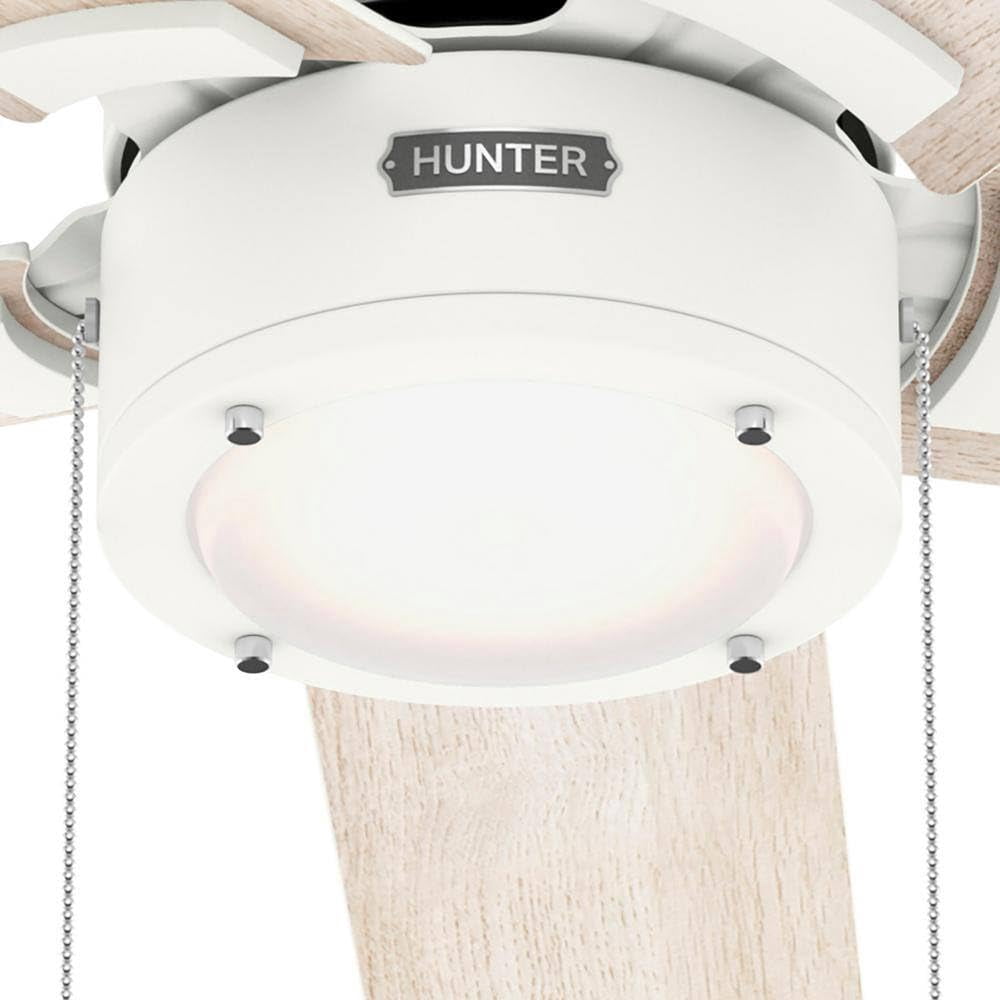 Restored Hunter Fan 52 Inch Matte White Indoor Ceiling Fan with Light and Pull Chain, Reversible Motor and 5 Blades for Living Room, Bedroom, Office, Laundry Room (Refurbished)