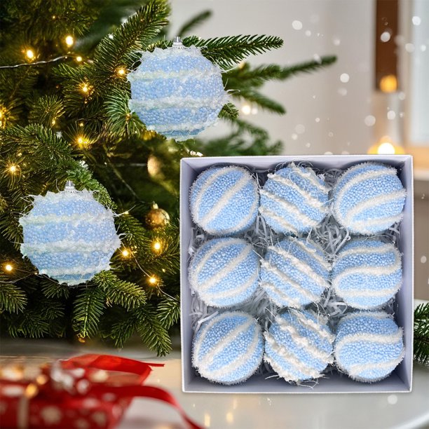 Adornos navideños, adornos navideños, regalos navideños, 9 piezas en caja de regalo, bolas navideñas de macarrón suave, adornos colgantes decorativos, bolas navideñas de plástico