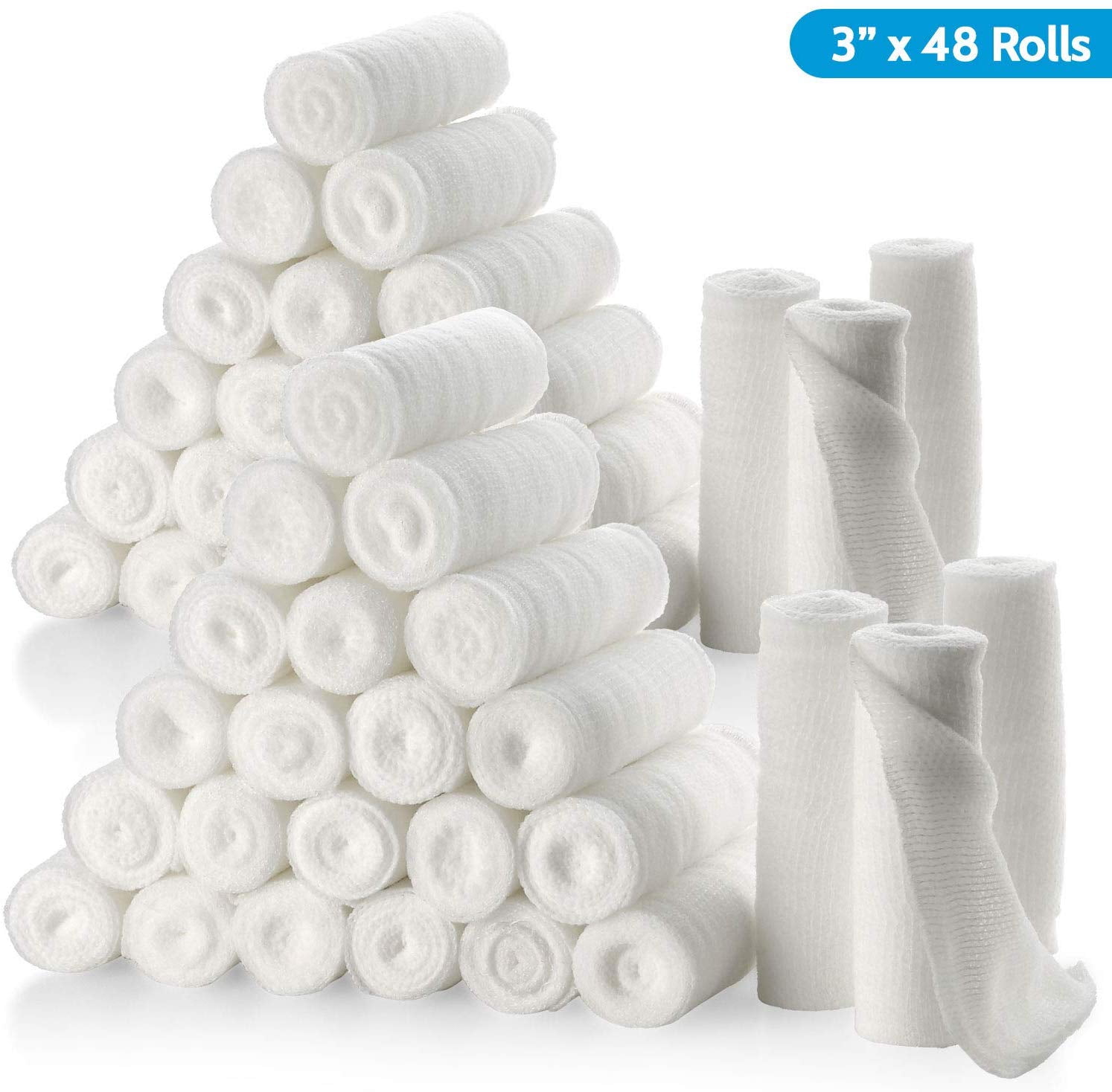 Gauze Bandage Rolls Pack or 48, 3" x 4.1 Yards Per Roll of Medical