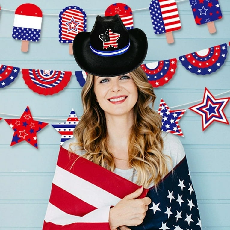 Unisex American Flag Cowboy Hat Patriotic Western Cowgirl Parade Hat Qocolhg American Flag Cowboy Hat Patriotic USA Western Hat  main image 3