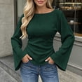 thumbnail image 2 of SAWOBUUN Womens Bell Long Sleeve Ribbed Knit Tops Boat Neck Y2k Going Out Tops Slim Fit Trendy Fall Winter Outfits, 2 of 5