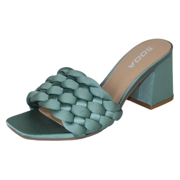 SODA Interwoven Ideas Braided Strap Block Heel Slide Sandal in Nude