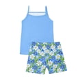 thumbnail image 4 of Amidoa Girls Summer 2 Piece Outfits Floral Cute Tank Top and Casual Shorts Kids Clothing Blue Size 4T, 4 of 7