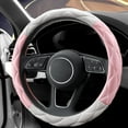 thumbnail image 3 of Soft Microfiber Leather Steering Wheel Cover, Universal 15 Inch for Women, Fit Vehicles Sedans SUVs Vans Trucks, Light Pink White, 3 of 9