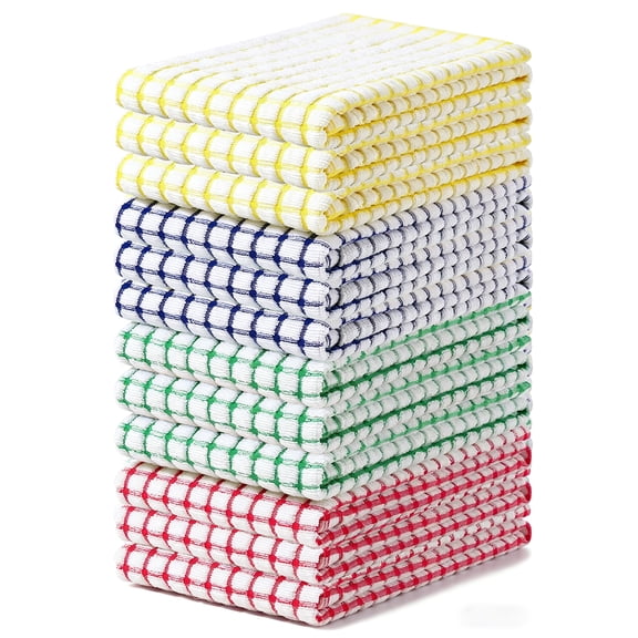 Godance 12 Packs Kitchen Dishcloths, 15x27 Inches 100% Cotton Dish Cloths - Absorbent, Quick Drying, Reusable Cleaning Cloths for Washing Dishes, Scrubbing, Wash Cloths Dish Towels Sets (Mix Color)