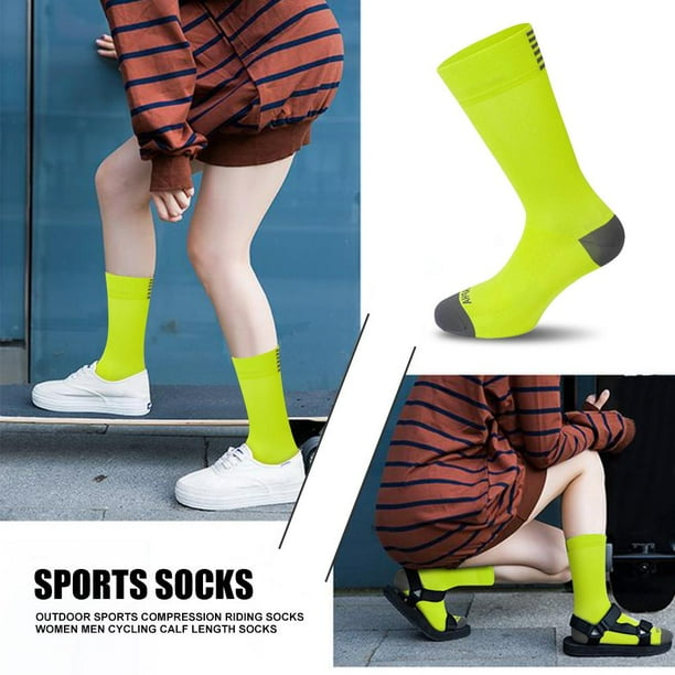 Bicicleta Calcetines deportivos de compresión para montar a caballo, calcetines largos hasta la pantorrilla para ciclismo para hombres y mujeres (amarillo)