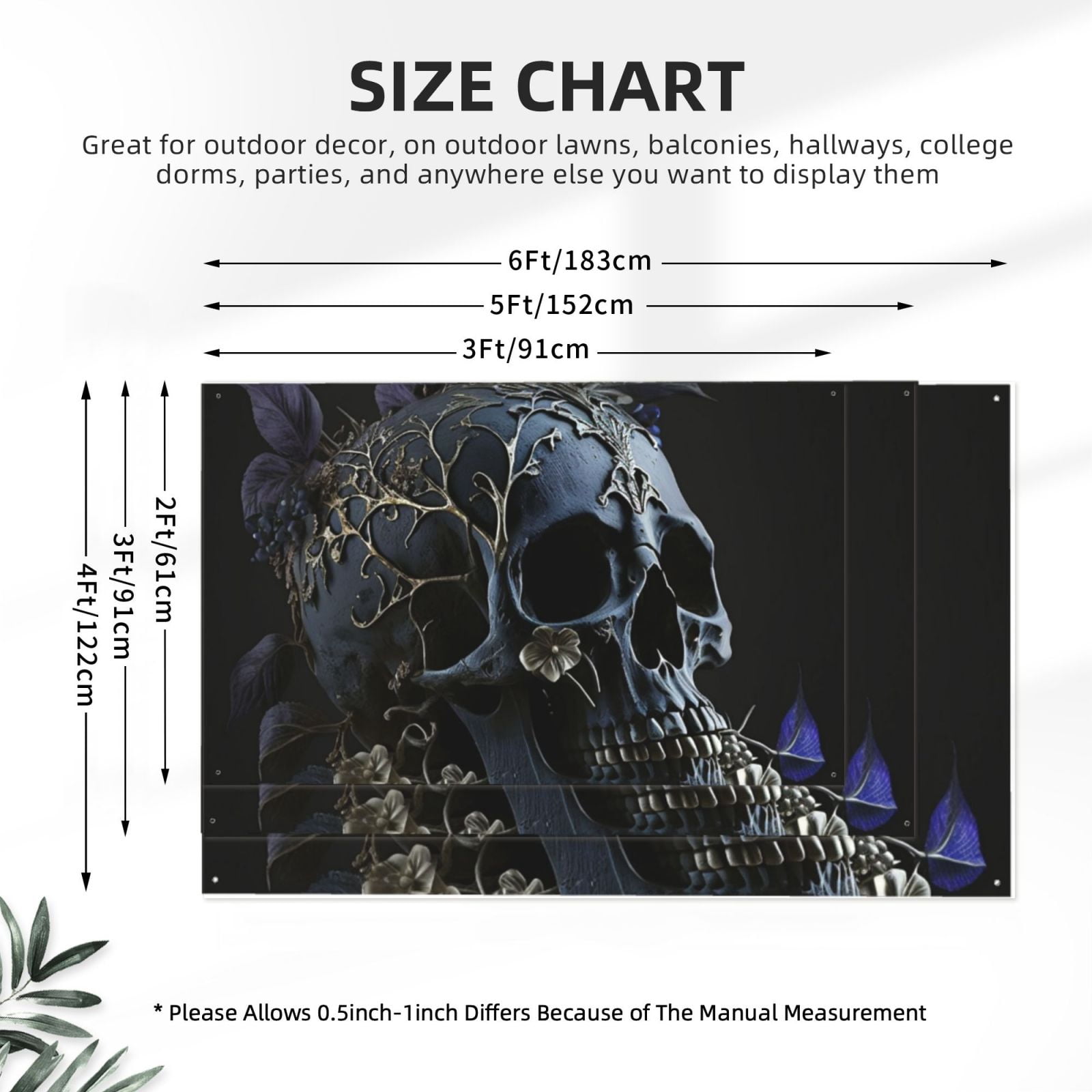 Skull Gothic Bones Witchy Four Hole Decorated Banner Flag for Garden Yard Home Decoration Indoor Outdoor 4x6 Ft