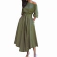 thumbnail image 5 of Burgundy Off-Shoulder Wrap Waist High-Low A-Line Midi Dress With Belt, 5 of 6