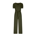 thumbnail image 4 of Summer Jumpsuits for Women 2026 Sexy Short Sleeve Casual Dressy Overalls V Neck Belted Wide Leg Rompers Pocket Ladies Beach Vacation Pants Flowy Lightweight Comfy Lounge Clothes, 4 of 6