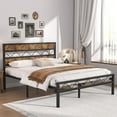 thumbnail image 4 of Metal Bed Frame with Brown Wooden Headboard No Box Spring Needed Brown Queen, 4 of 5