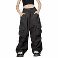 thumbnail image 2 of Kids Cargo Pants 5-16 Years, Boys Girls Loose Fit Joggers with Multiple Pockets, Elastic Waist Casual Pants for School and Playground Black 160, 2 of 7