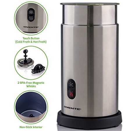 frother milk electric stainless steel ovente cold warmer bpa cordless touch