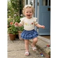 thumbnail image 5 of Loicainy Baby Toddler Girls 3 Piece Outfits 3 6 9 12 18 Months Adorable Flower Embroidery Short Sleeve Crew Neck Jumpsuit and Denim Shorts Headband Clothes Set, 5 of 9