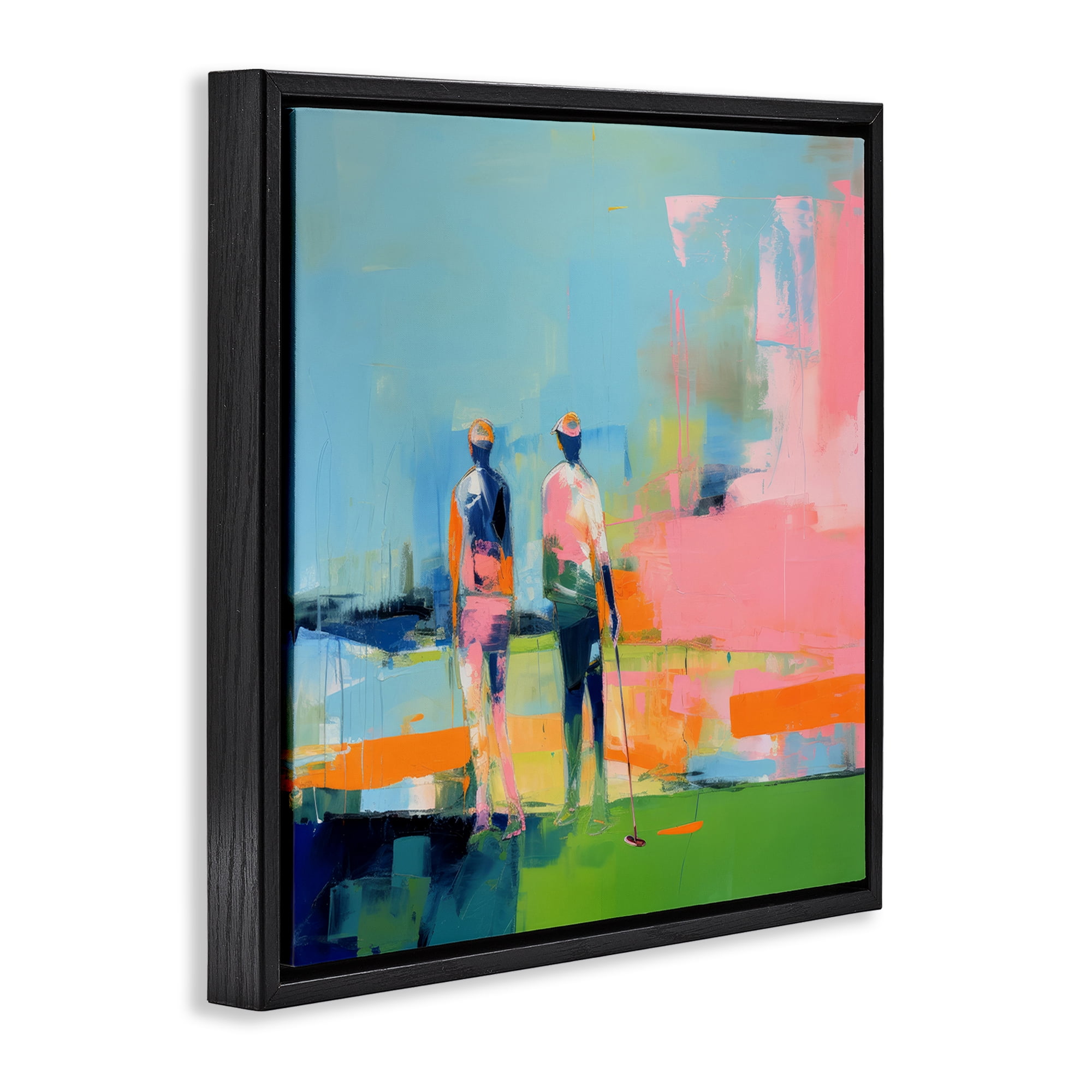 Stupell Industries Abstract Golfing Scene Abstract Painting Black Floater Framed Canvas Art Print Wall Art, 18 x 18