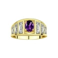 thumbnail image 1 of RYLOS Rings for Women 14K Gold Plated Silver Ring Classic Style 7X5MM Oval Gemstone &  Diamond Ring February Amethyst Jewelry Size 10, 1 of 7