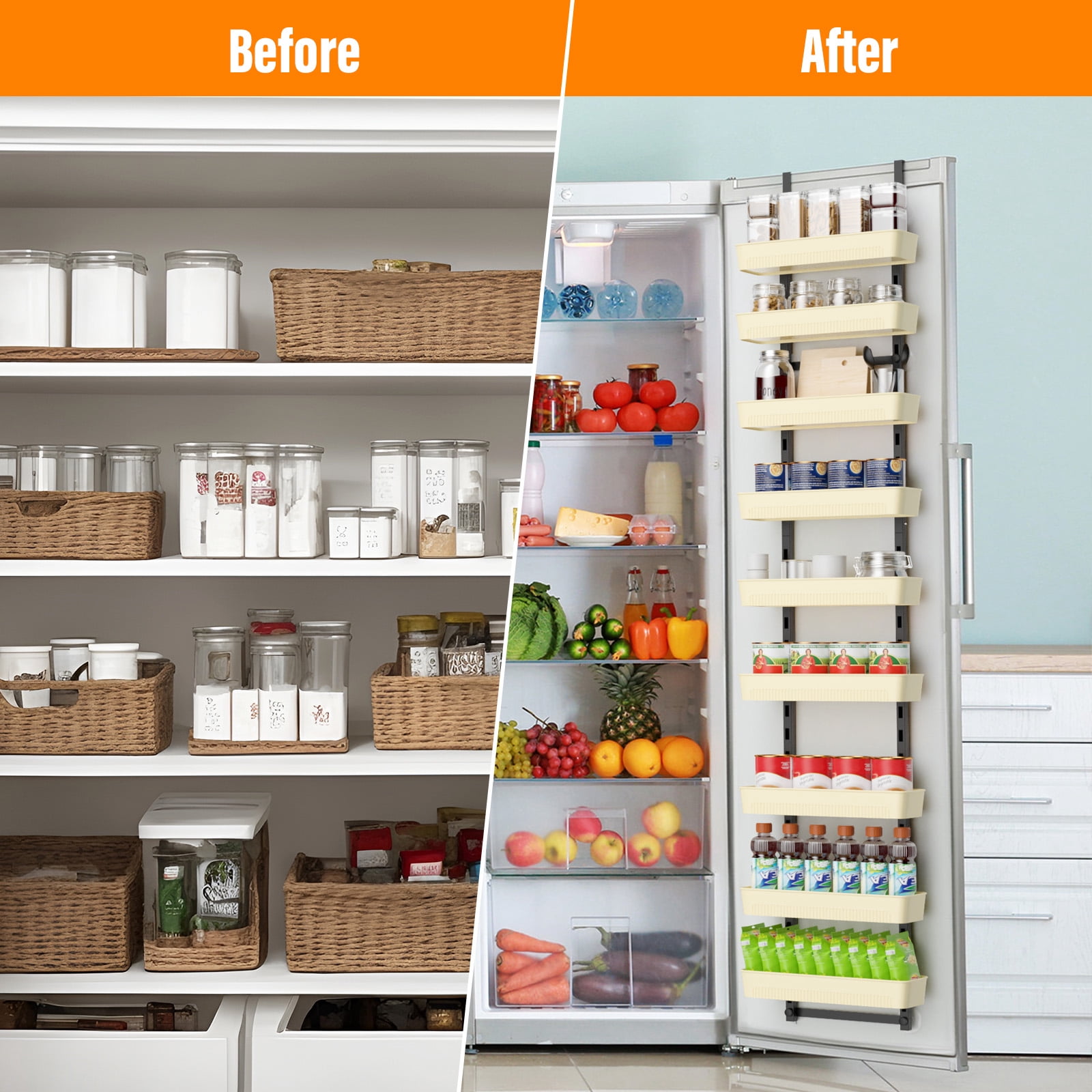 Over The Door Organizer with 9 Storage Baskets, Wall Hanging Door Storage Rack for Kitchen Pantry