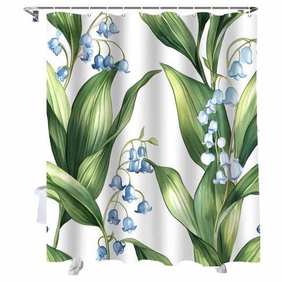 Shower Curtains Watercolor Spring Bath Curtain Blue Flowers Leaves Waterproof Bathroom Shower Curtain Set with Hooks Decoration 72 x 72 Inches