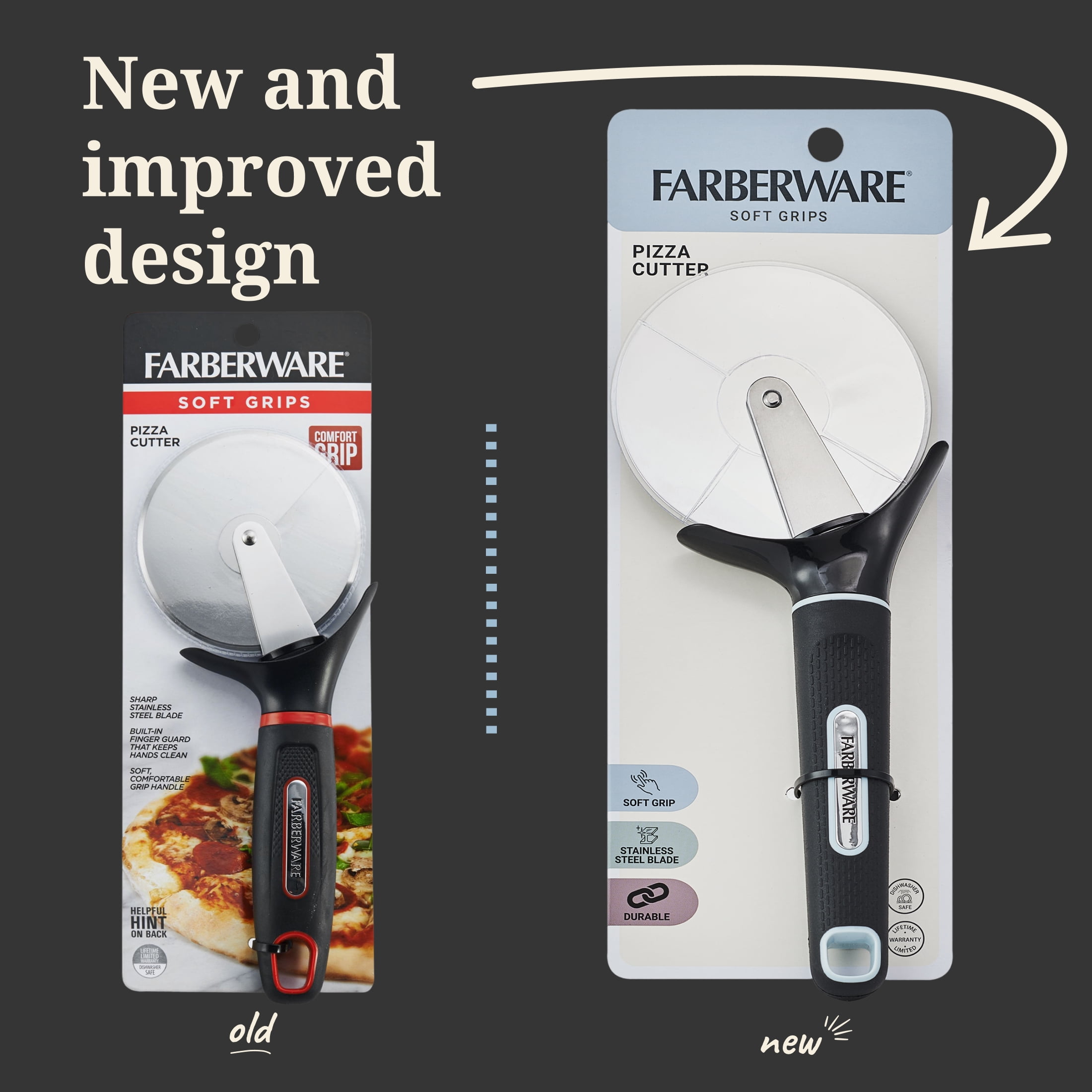 Farberware Soft Grips Stainless Steel Pizza Cutter Black with Slate Blue Accents