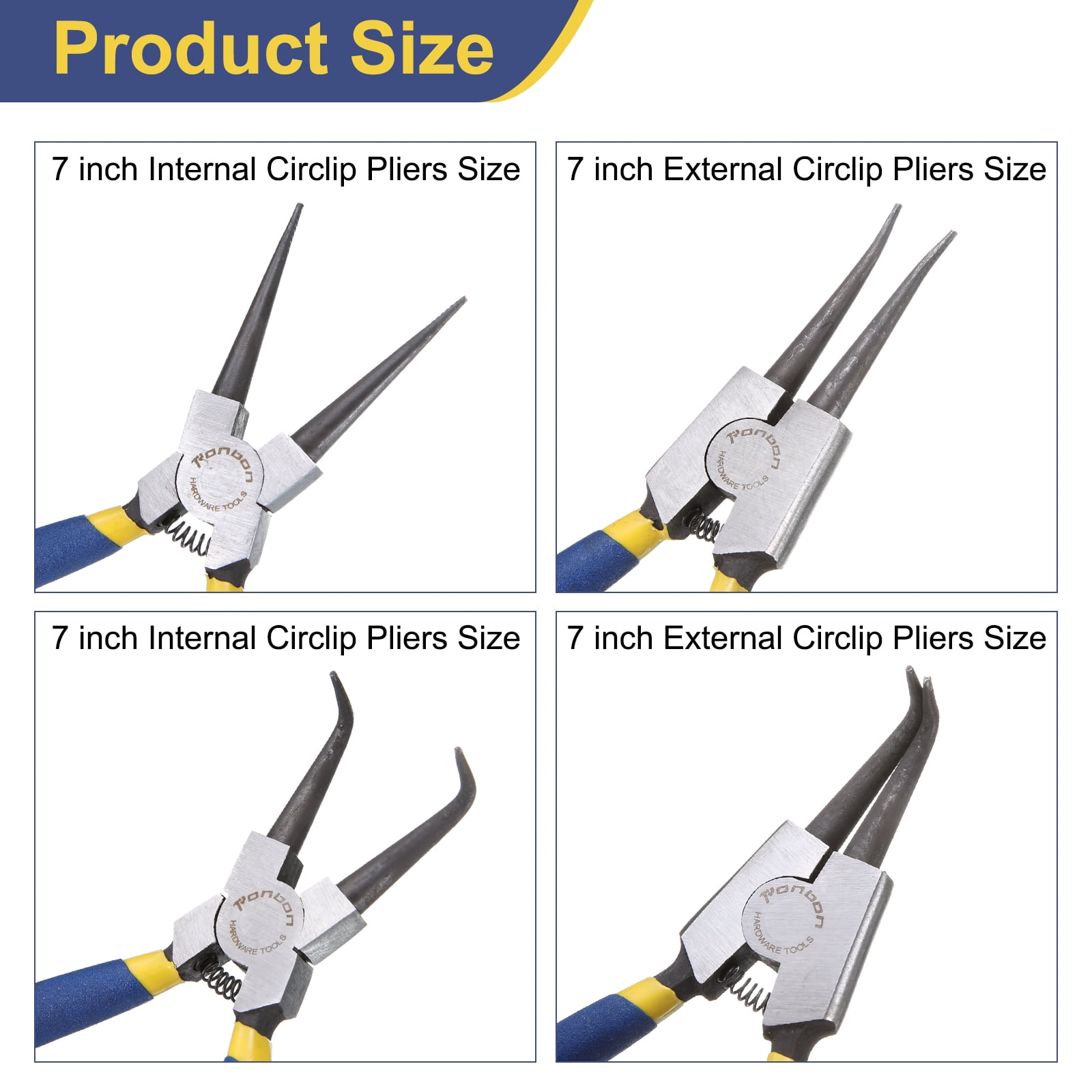 4pcs Snap Ring Plier Set 7" Internal & External Circlip Pliers with 0.09" Straight/Bent Jaw Tip with Storage Bag for Ring Remove Retaining Pliers, Blue