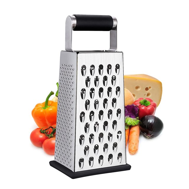 Rallador profesional de acero inoxidable con 4 lados, ideal para queso, verduras, jengibre, negro.
