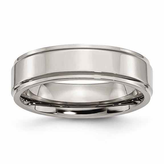 Titanium Ridged Edge 6mm Polished Band Ring - Size 10