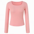 thumbnail image 5 of Towmus Womens Long Sleeve Shirts Crop Tops Fall Fashion 2025 Solid Color Square Neck Going Out Basics Tees Y2k Clothes Long Sleeve Slim Basic Bottoming Long Sleeve Top, Pink, M, 5 of 6