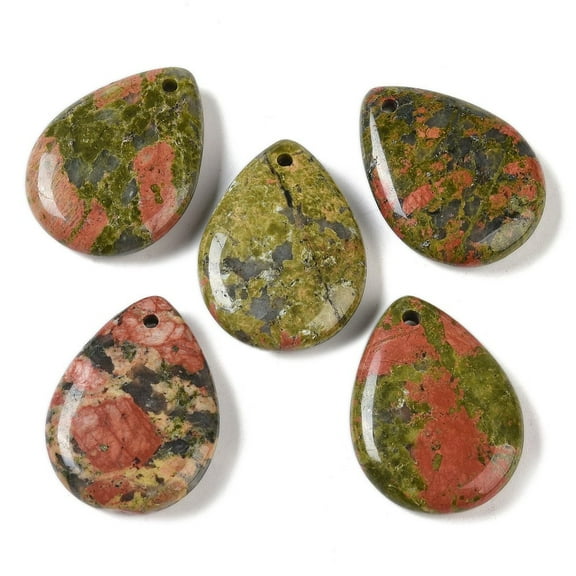 10pcs Unakite Pendants Teardrop 33~33.5x24.5~25x7.5~8mm Hole: 2~2.3mm