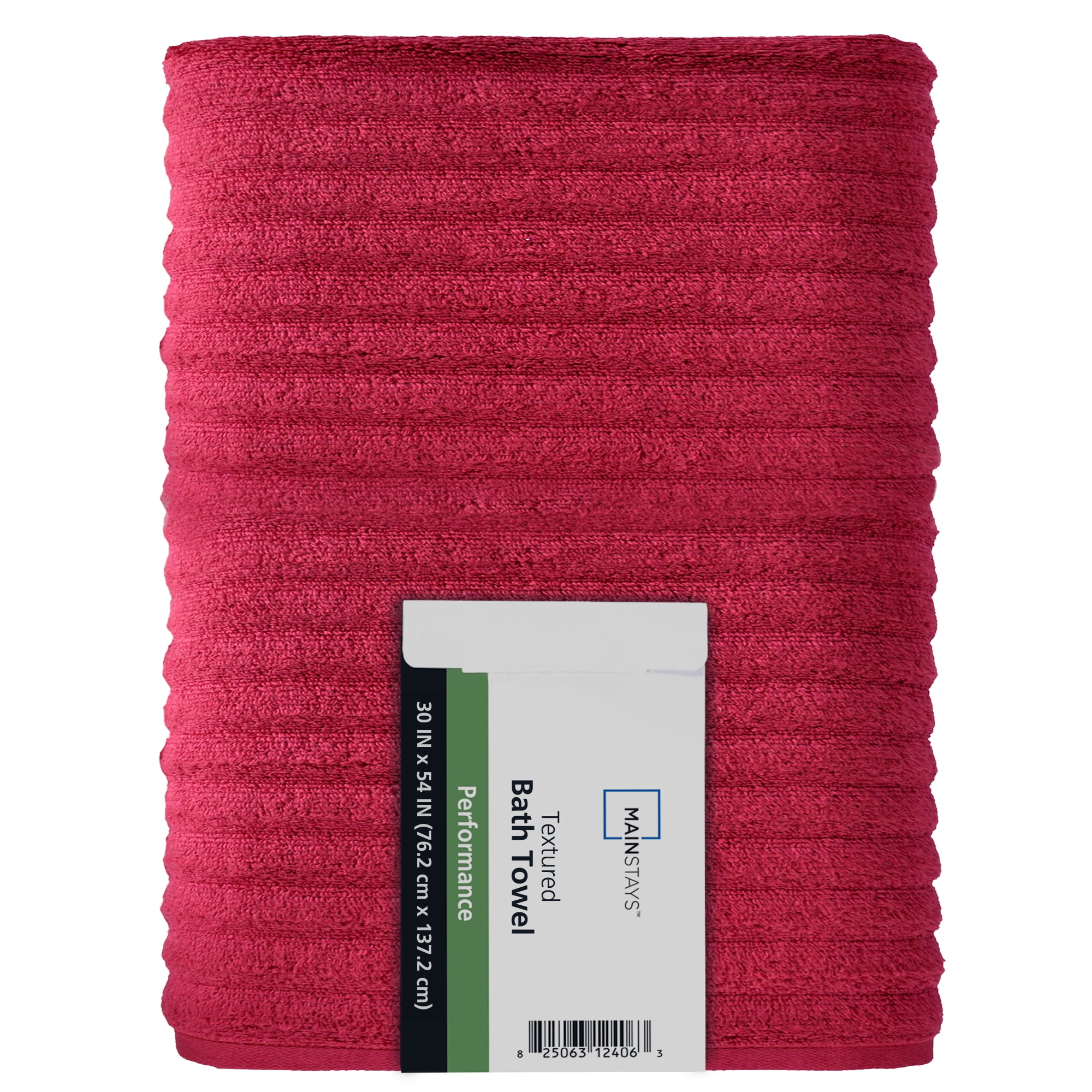 Mainstays Performance Bath Towel, Textured Red, 54 in x 30 in