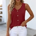 thumbnail image 3 of Pafei Tyugd Eyelet Tank Tops for Juniors Breathable Comfy Sleeveless Shirts for Women with Button Decor Casual V Neck Vacation Clothes Red M, 3 of 9