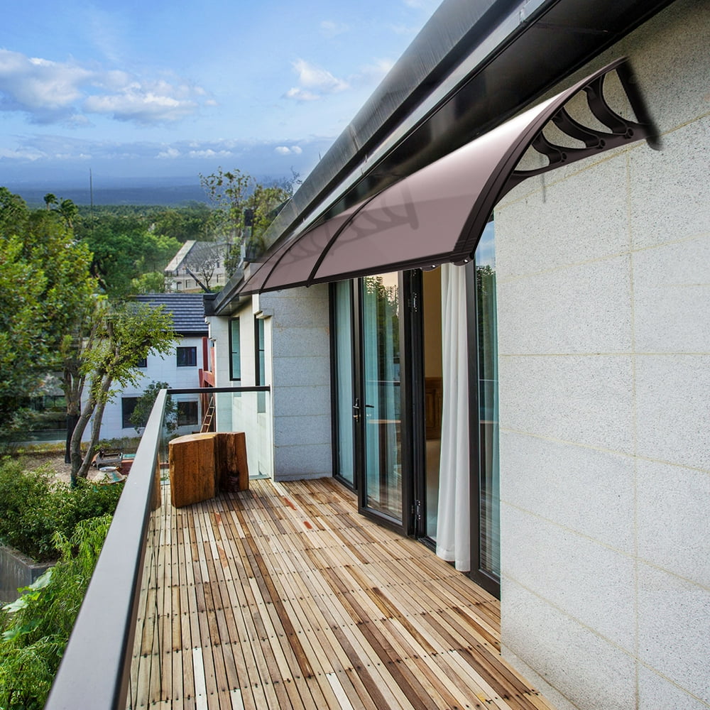 Polycarbonate Window Door Awning Canopy Brown with Black Bracket 40