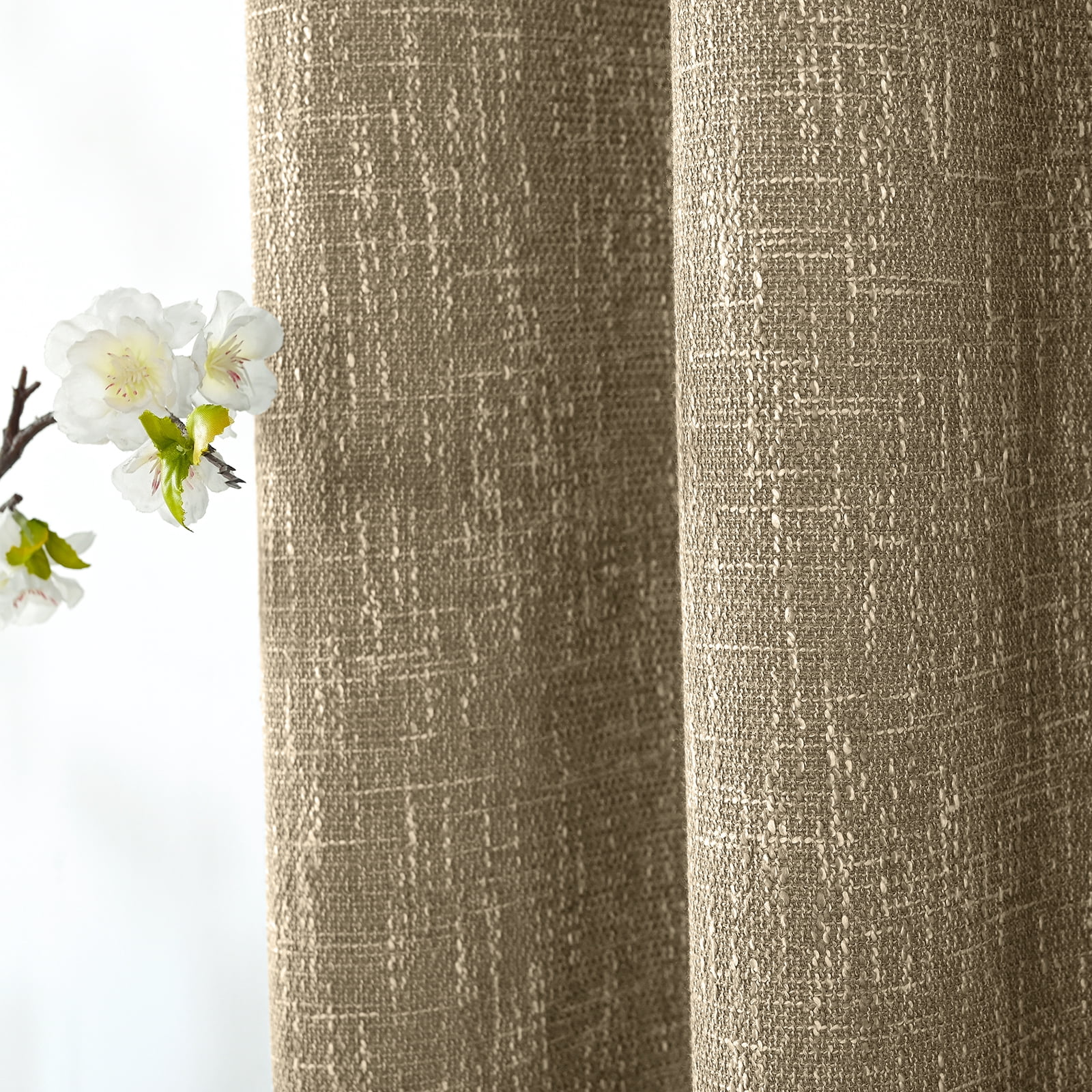 RISSIEN Extra Long Burlap Linen Farmhouse Curtains 240 inch Length 1 Panels for 2 Story High Living Room Textured Thick Light Filtering Privacy Window Drapes with Grommet 20ft (52x240 Coffee)