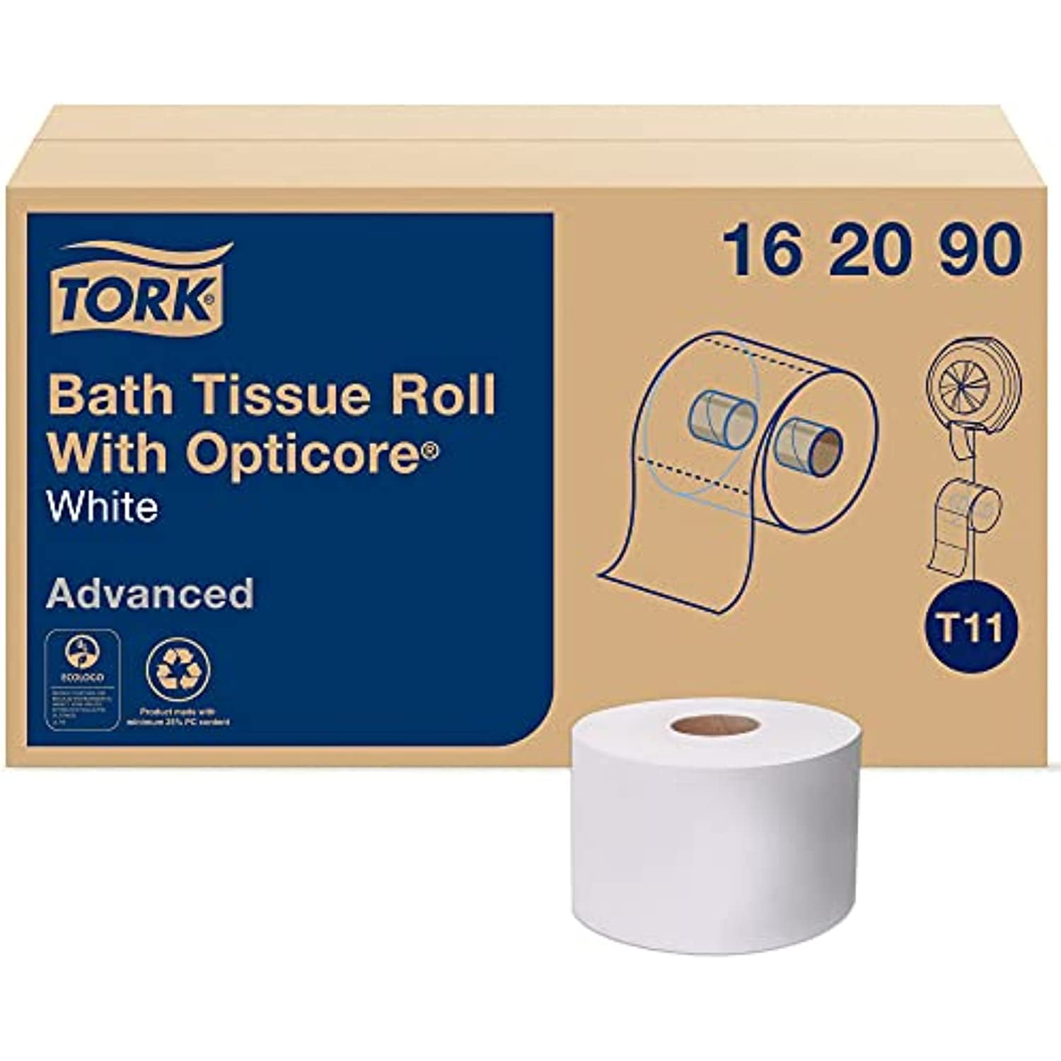 Tork Opticore MidSize Toilet Paper Roll White T11, Advanced, 2Ply, 36 X 865 Sheets, 162090