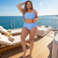 thumbnail image 3 of Agnes Orinda Women's Plus Size Mother's Day Swimsuit Two Piece Bathing Suit High Waisted Tummy Control Bikini Set 1X Light Blue, 3 of 9