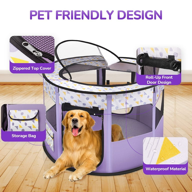 Portable Pet Playpen Foldable Dog Playpen Exercise Kennel Tent for Puppy Dog Cat Great for Indoor Outdoor Travel Use Purple