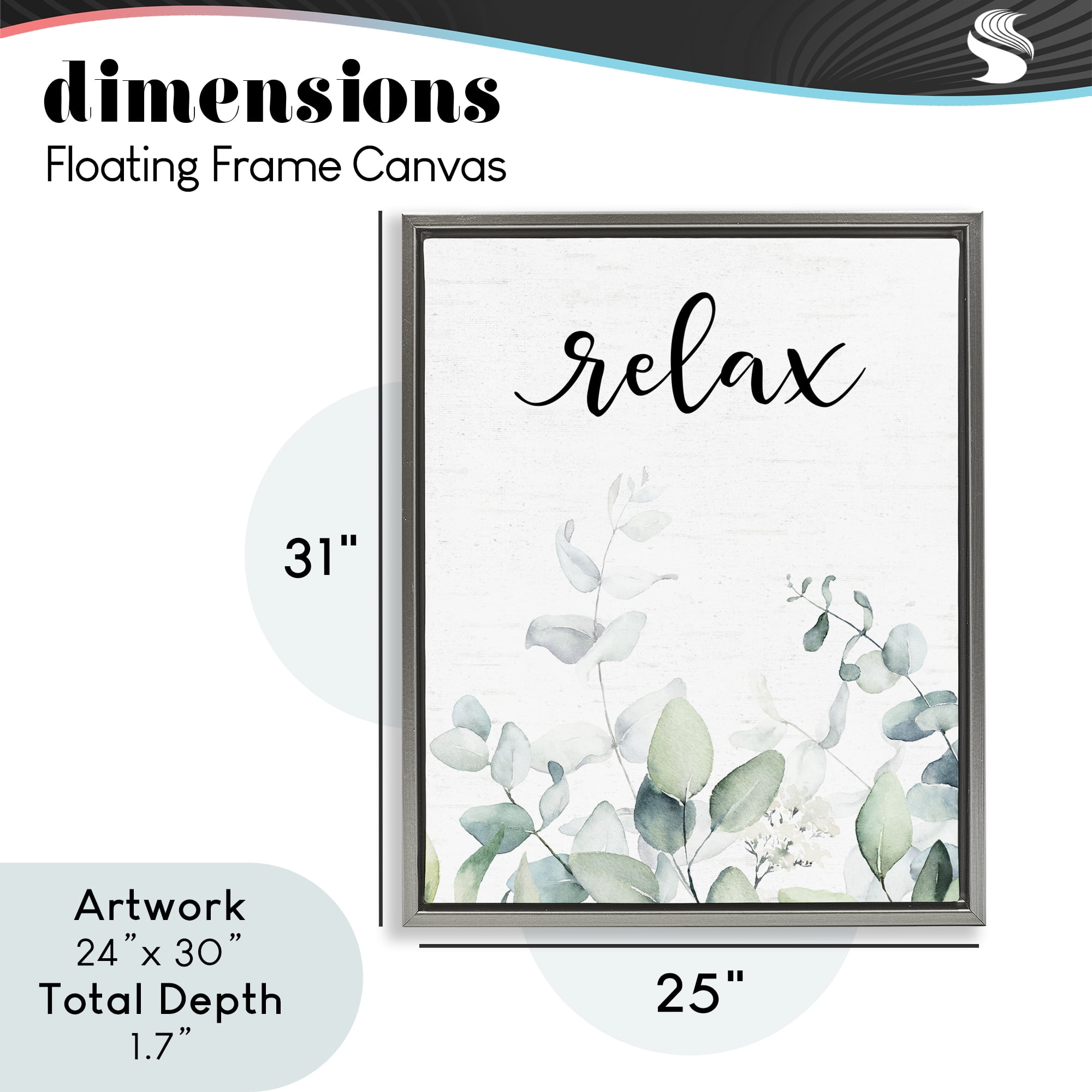 Relax Leafy Herbs Gray Framed Floater Canvas Wall Art, design by Lettered and Lined