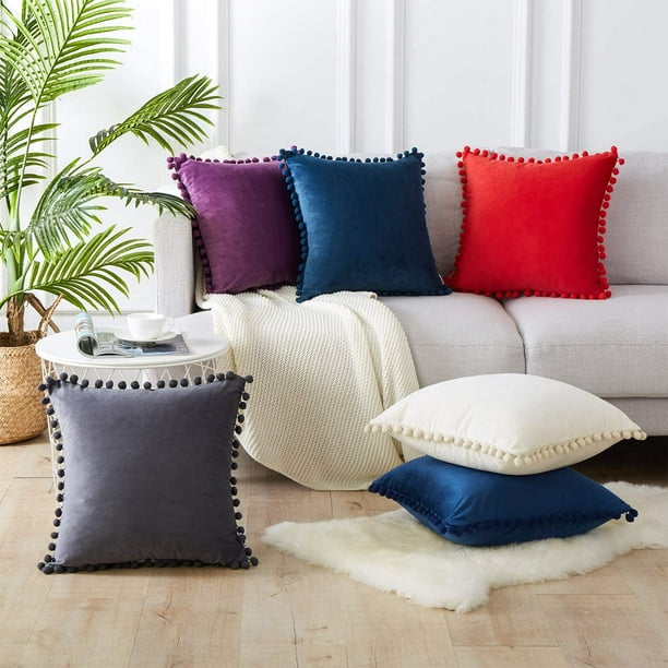 Top finel square decorative throw pillow covers soft velvet outdoor cushion covers 18 x 18 with balls for sofa bed new arrivals