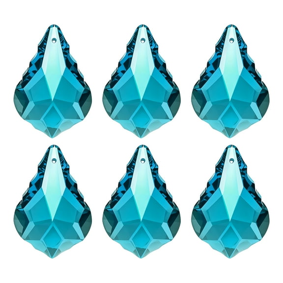 Uxcell K9 Crystal Pendants Teardrop Beads, 6 Pack 38mm Chandelier Prisms Parts Hanging Leaf Beads DIY Lamp for Arts Crafts Decoration, Blue